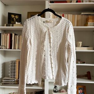 SEZANE White Lace Crochet Cardigan Sweater